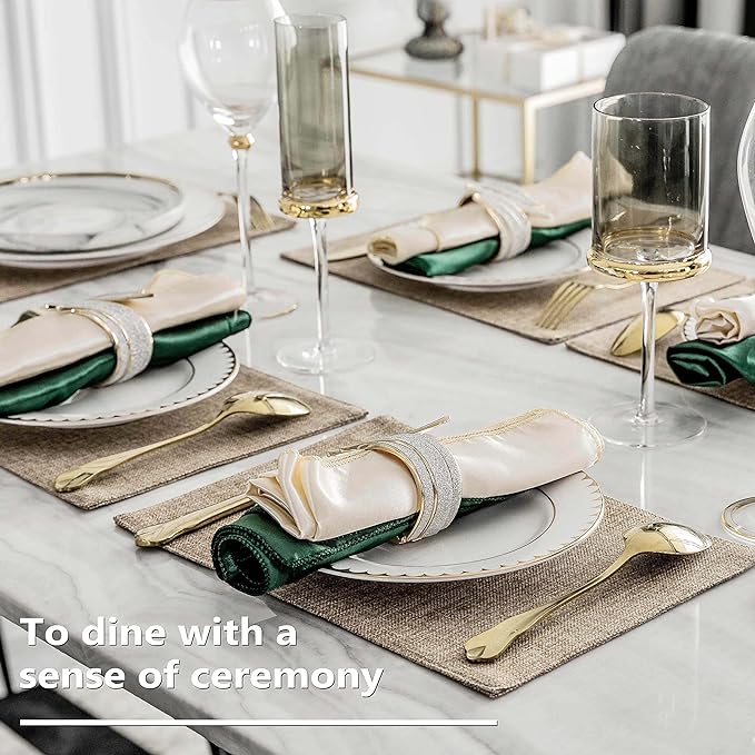 Home Brilliant Linen Placemats Set of 8 Heat Resistant Dining Table Cloth Place Mats Kitchen Table Mats Placemats Table Decor, Natural Linen