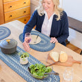 Homespice Denim Braided Oval Table Runner, Country Coastal Decor, Blue 11x36 - Jute Dining Table Accessories - Rich Colors, Easy to Clean, Durable and Protects Furniture