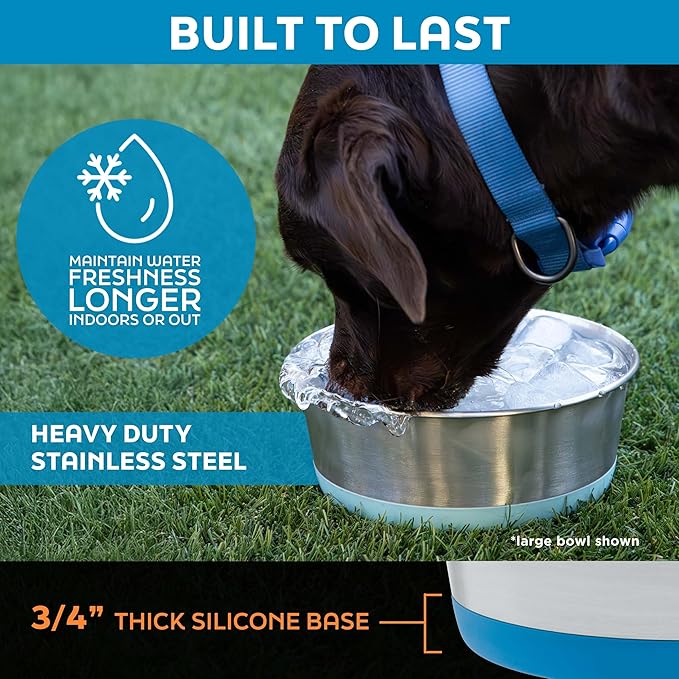 Master Pet Supply Stainless Steel Dog Bowls Set of 2 with Extra Thick Silicone Base - 4 Cup (32 oz) Black Velvet, Non-Slip, Dishwasher Safe Metal Bowls, Pet Dog Food Bowl for Dogs, Cats, Anti Rust