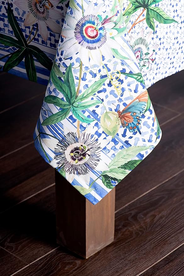 Maison d' Hermine Table Cloth Rectangle Table 100% Cotton 60 x 108 Inches Tablecloth Reusable Decorative for Dining Room Farmhouse Home Valentines Day Decorations Spring Summer - Passiflora