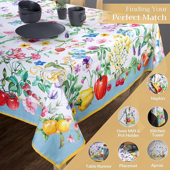 Maison d' Hermine Table Cloth Rectangle Table 100% Cotton 70 x 108 Inches Tablecloth Reusable Decorative for Dining Room Farmhouse Home Valentines Day Decorations Spring Summer - Giverny