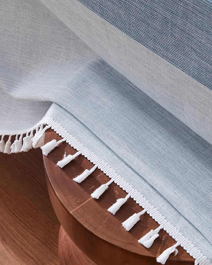 ZeeMart Contrast Linen Round Tablecloth 52 Inch Mid-Stripe Blue, Farmhouse Style Round Table Cloth Heavy Weight Dusty Blue Tablecloths, Water Resistant Burlap Table Cloths