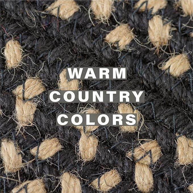 Homespice Manchester Round Braided Placemats, Country Primitive Decor, Set of 2, 15" Black and Tan Jute Table Mats - Vibrant Colors, Durable, Easy to Clean and Protects Furniture
