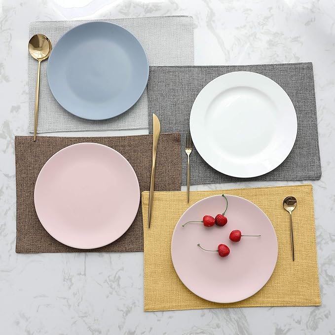 Home Brilliant Cloth Placemats Set of 8 Linen Placemat Washable Heat Resistant Dining Table Place Mats for Kitchen Table Holiday Dinner Fall Winter Decoration, Yellow