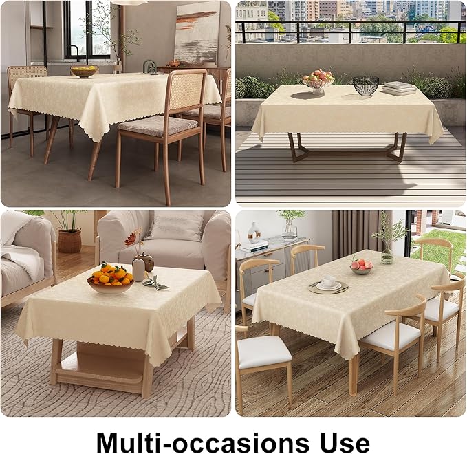 Smiry Rectangle Table Cloth, Waterproof Heavy Duty Vinyl Tablecloths, Wipeable Washable Table Cover for Kitchen and Dining Room (Beige, 70" X 108")