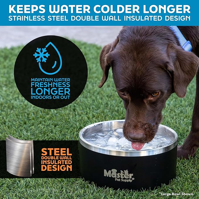 Master Pet Supply Stainless Steel Dog Bowls - 32 oz, Heavy Duty - Rose Quartz, Double Wall Extra-Thick Insulated, Non-Slip Pet Water Bowl for Dogs, Cats & Pets, Anti Rust Metal, Dish Washer Safe