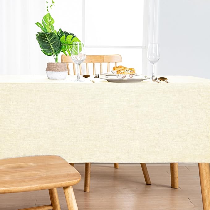 Hiasan 2 Pack Faux Linen Rectangle Tablecloth - Wrinkle and Stain Resistant Washable Table Cloth for Kitchen Dining Room Holiday Table Cover for Party Dinner, Champagne, 54 x 80 Inch