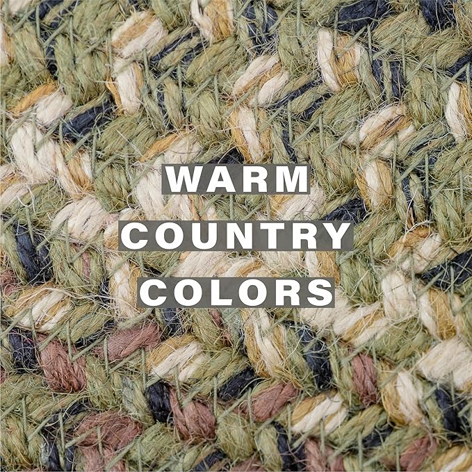 Homespice Pinecone Jute Braided Oval Placemats, Warm Country Rustic Decor, Set of 6, 13x19 Green Table Mats - Vibrant Colors, Durable, Easy to Clean and Protects Furniture