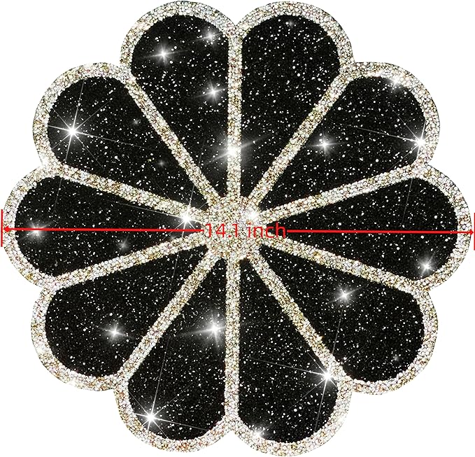 Washable Waterproof Diamond Circle Placemats for Round Tablescape Decor for Dinner and Kitchen Bling Placemats for Weddings & Special Events (Black)-6PCS