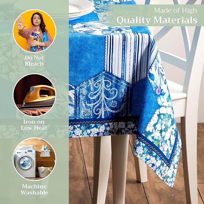 Maison d' Hermine Table Cloth Rectangle Table 100% Cotton 60 x 108 Inches Tablecloth Reusable Decorative for Dining Room Farmhouse Home Valentines Day Decorations Spring Summer - Summer Blues