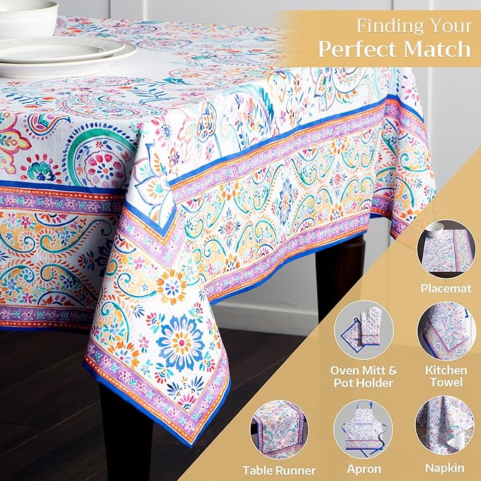 Maison d' Hermine Table Cloth Rectangle Table 100% Cotton 60 x 90 Inches Tablecloth Reusable Decorative for Dining Room Farmhouse Home Valentines Day Decorations Spring Summer - Indian Floral
