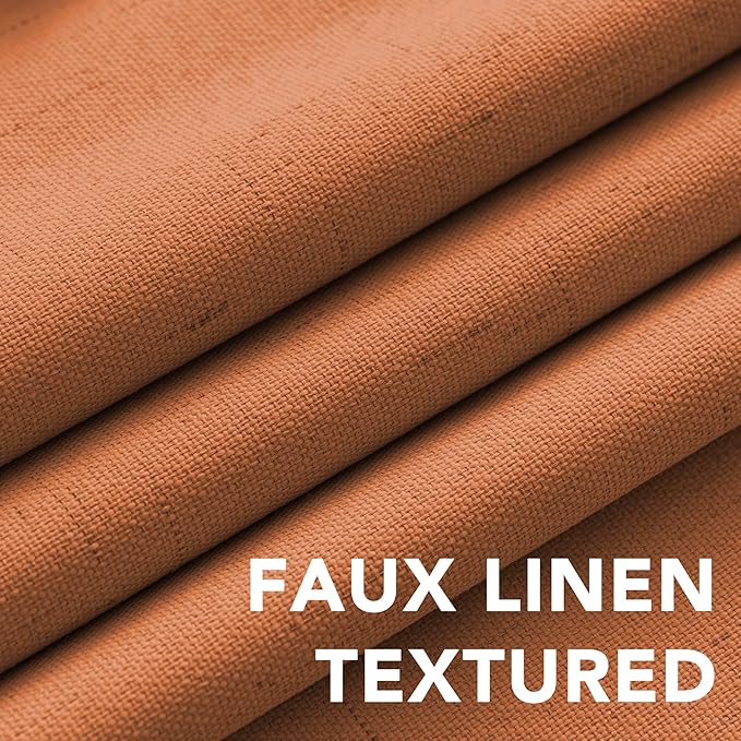 H.VERSAILTEX Linen Blackout Curtains Durable Thick Textured Linen Look 100% Blackout Patio Door Curtain Anti Rust Grommet Extra Wide Sliding Door Curtain Panel, Orange, W100 x L108 inch