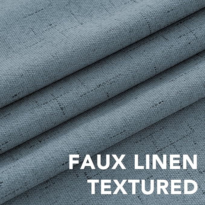 H.VERSAILTEX Linen Blackout Curtains 63 Inches Long 100% Blackout Thermal Insulated Textured Linen Look Curtain Draperies Anti-Rust Grommet, Energy Saving with White Liner, 2 Panels, Stone Blue