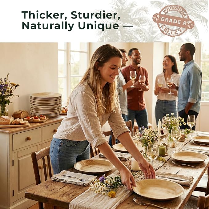 Indie Palm Disposable Palm Leaf Plates – 50 Pack 8 Inch Square – Heavy Duty, 100% Compostable & Biodegradable – Eco-Friendly Alternative to Plastic & Bamboo – Perfect for Parties & Events