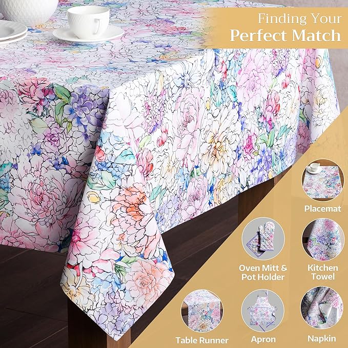 Maison d' Hermine Table Cloth Square Table 100% Cotton 54 x 54 Inches Tablecloth Reusable Decorative for Dining Room Farmhouse Home Valentines Day Decorations Spring Summer - Floral Love