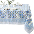 ATOSII Netta Blue 100% Cotton Rectangle Boho Fall Tablecloth, Handblock Floral Table Cloth Linen for Kitchen Dining I Parties Wedding Outdoors Farmhouse Grandmillennial I 72 X 108 Inches I 8 Seater