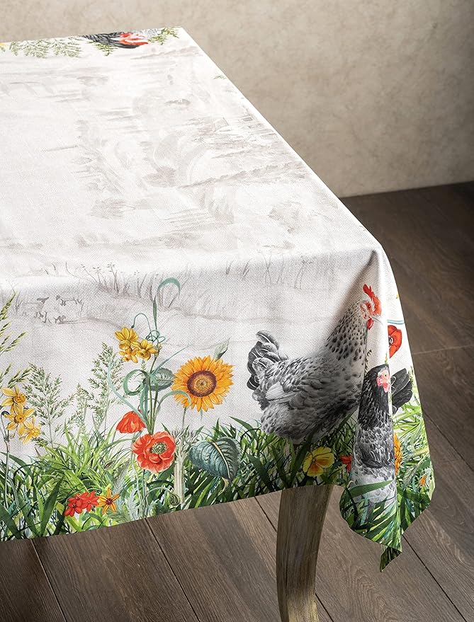 Maison d' Hermine Table Cloth Square Table 100% Cotton 54 x 54 Inches Tablecloth Reusable Decorative for Dining Room Farmhouse Home Valentines Day Decorations Spring Summer - Basse Cour
