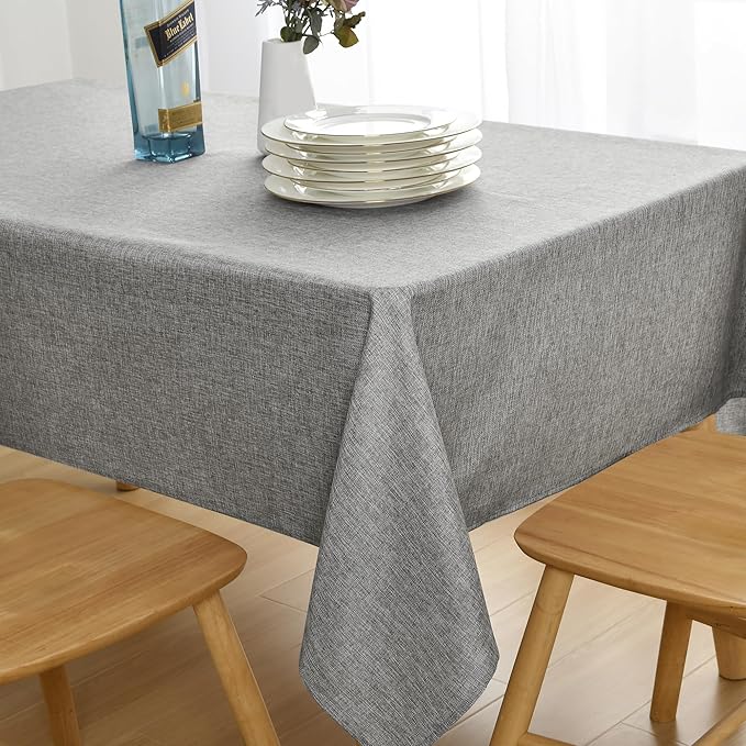 JIUZHEN Faux Linen Farmhouse Tablecloth Rectangular, Wrinkle Stain Resistant Table Cloth Rectangle Table Cover for Kitchen Dining, Holiday Party Dinner, Grey, 60 x 102 Inch