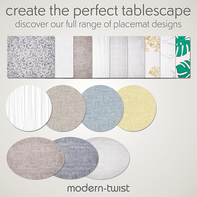 modern-twist 14"X16" Rectangular Silicone Placemat, BPA, PVC-Free Table Mat, Dishwasher Safe, Linen Print in Black, Pack of 1