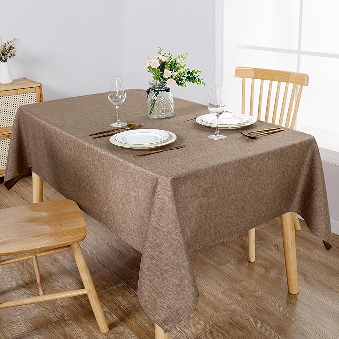 Hiasan 2 Pack Faux Linen Rectangle Tablecloth - Wrinkle and Stain Resistant Washable Table Cloth for Kitchen Dining Room Holiday Table Cover for Party Dinner, Khaki, 52 x 70 Inch