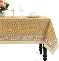 CPC Tablecloth 100% Cotton 72x190 Inch Indian Block Print Rectangle Table Cover, Yellow Table Cloth for Weddings, Spring/Summer, Barbeque - Yellow Citrine