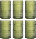 Moretoes Hobnail Drinking Glasses Set of 6,12 Oz Highball Glasses Clear Embossed Boho Water Glass Cups Kitchen Bar Tumbler Glassware Set for Whiskey, Beer, Juice, Milk and Various Mixed Drinks (Green)