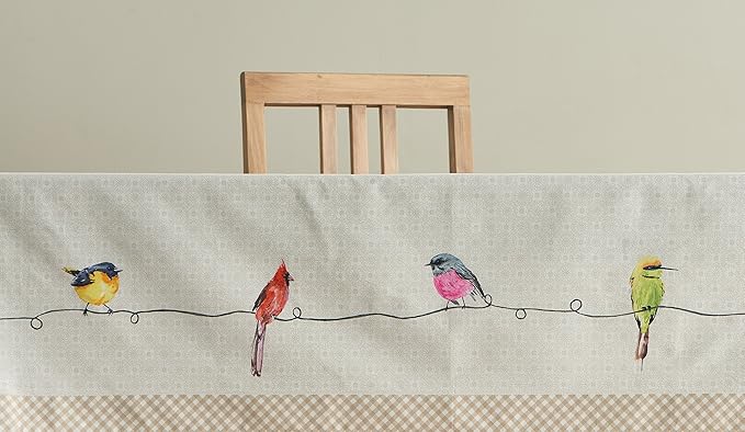 Maison d' Hermine Table Cloth Rectangle Table 100% Cotton 70 x 108 Inches Tablecloth Reusable Decorative for Dining Room Farmhouse Home Valentines Day Decorations Spring Summer - Birdies on Wire