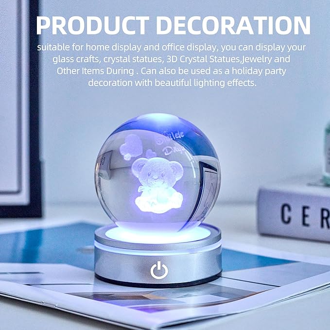 EUSTUMA LED Light Base Non-slip Round Display Stand,crystal led light base,Suitable for Glass Crystal Spherical Artwork,Holiday Party Decoration. (Silver Led Base for Glass Ball)
