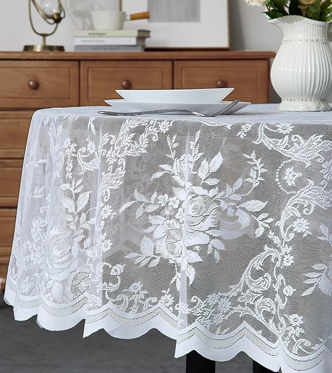 Warm Home Designs 36 Inch Round Tablecloth with English Rose Design. Use as Round Small Tablecloth, Lace Tablecloth or Coffee Table Cover for 2-4 Guests. (LTC White 36)
