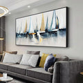 Abstract Wall Art Blue and White Sailboat Wall Paintings Framed Artwork for Living Room Bedroom Bathroom Office Home Decor Can Be Hung Directly 24"x 48"