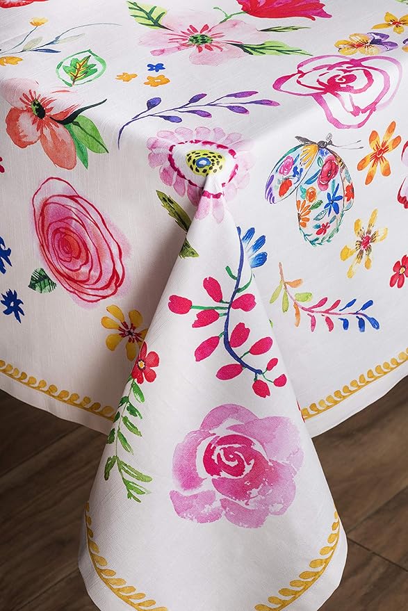 Maison d' Hermine Table Cloth Square Table 100% Cotton 54 x 54 Inches Tablecloth Reusable Decorative for Dining Room Farmhouse Home Valentines Day Decorations Spring Summer - Happy Florals - Sweety