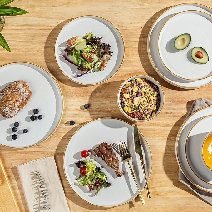 AmorArc Stoneware Dinnerware Sets for 8,Reactive Ceramic Plates and Bowls Set,Highly Chip and Crack Resistant | Dishwasher & Microwave Safe | Round Dishes Set Service for 8 (24pc)