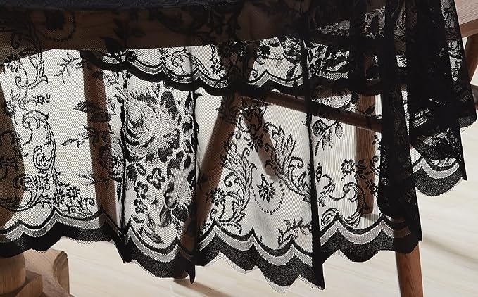 Warm Home Designs 90 Inch Round Tablecloth with English Rose Design. Use as Circle Tablecloth, Rustic Tablecloth or as Elegant Lace Table Cloth. Black Table Clothes for 6-8 Guests. LTC Black 90"