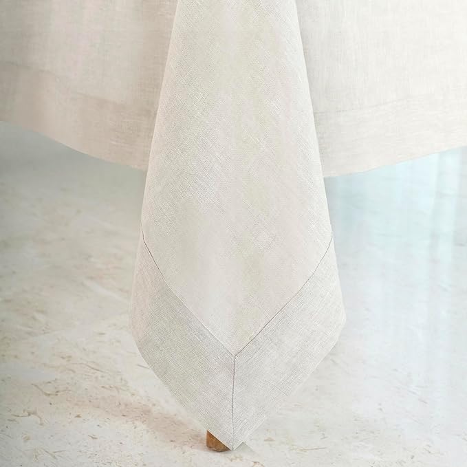 D'Moksha Homes Light Natural Linen Tablecloth 60 x 84 Inch - 100% Pure Linen Table Cloth for Rectangle Tables - Machine Washable Cloth Tablecloth for Valentines, Spring, Easter