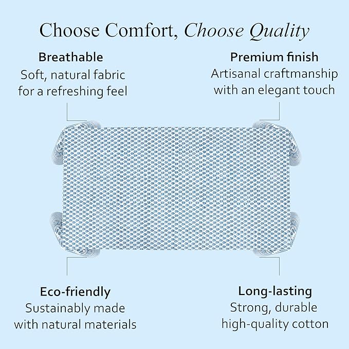 CPC Tablecloth 100% Cotton 72x160 Inch Indian Block Print Rectangle Table Cover, Blue Table Cloth for Weddings, Spring/Summer, Barbeque - Apatite Blue