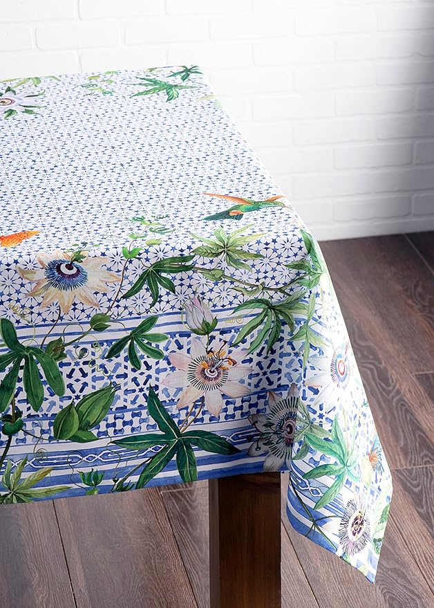 Maison d' Hermine Table Cloth Rectangle Table 100% Cotton 60 x 108 Inches Tablecloth Reusable Decorative for Dining Room Farmhouse Home Valentines Day Decorations Spring Summer - Passiflora