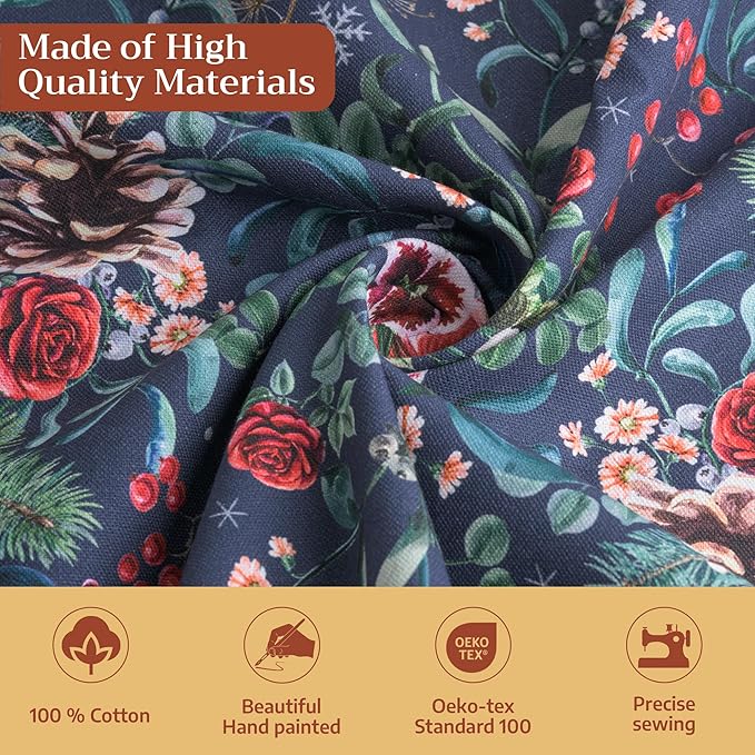 Maison d' Hermine Table Cloth Rectangle Table 100% Cotton 60 x 108 Inches Fall Tablecloth Reusable Everyday Use for Thanksgiving Christmas Decorations Dining Farmhouse Party (Christmas Joy)