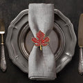 Decozen Set of 12 Red Gold Napkin Rings in Leaf Design, Festive, Table Decor Setting for Holiday, Wedding, Birthday, Kitchen, Home Decor, Housewarming Gift - Thanksgiving & Christmas Gift Decoration