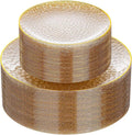 Rubtlamp 60Pcs Clear Gold Plastic Plates, Gold Glitter Disposable Plates, Hammered Plastic Plates Included 30 Dinner Plate And 30 Dessert Plates for Party