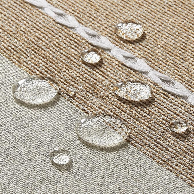 ZeeMart Contrast Linen Round Tablecloth 60 Inch Brown, Farmhouse Style Round Table Cloth Heavy Weight Beige Tablecloths, Water Resistant Burlap Table Cloths