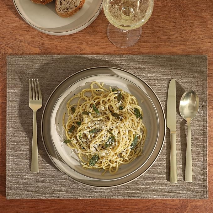 Gibson Elite Liberty Bay 16-Piece Pottery Clay Stoneware Dinnerware Set – Taupe Reactive Glaze, Stackable Plates and Bowls W/Pasta Bowl, Service for 4 – Microwave & Dishwasher Safe