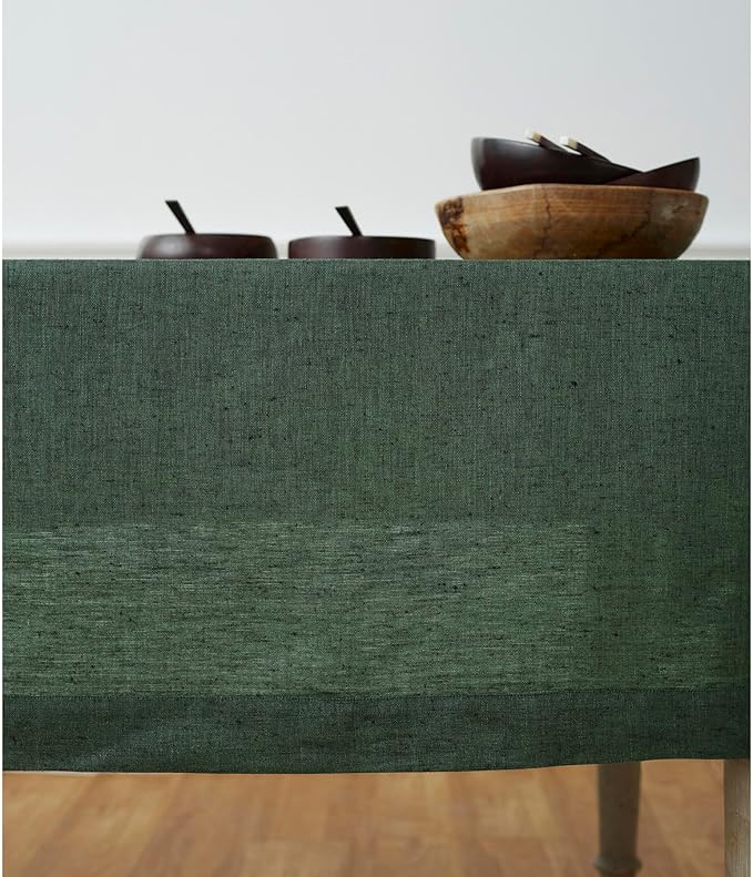 Solino Home Linen Tablecloth 60 x 132 Inch - 100% Pure Linen Forest Green Table Cloth for Rectangular Tables - Athena, Machine Washable Cloth Tablecloth for Easter, St Patricks Day