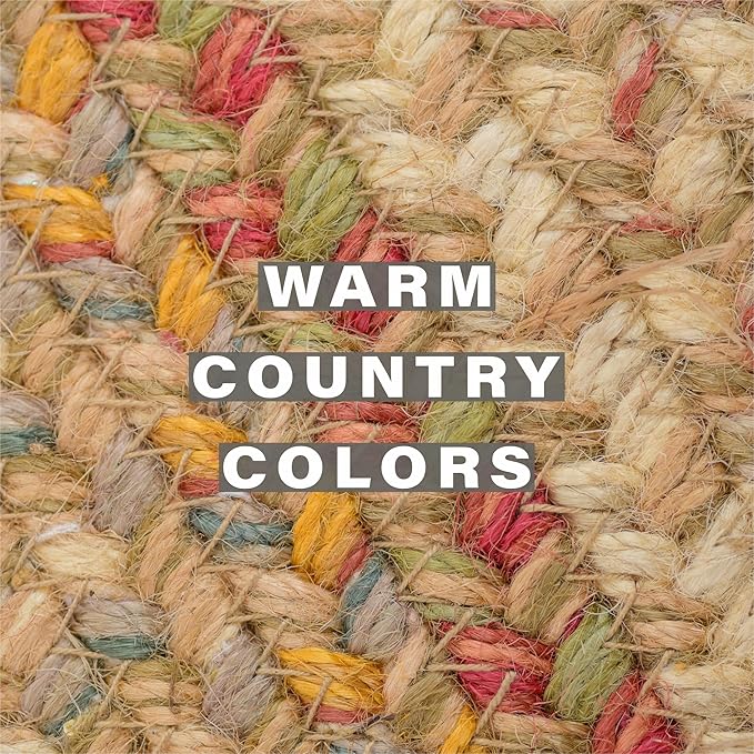 Homespice Azalea Jute Braided Oval Placemats, Warm Country Primitive Decor, Set of 6, 13x19 Multicolor Table Mats - Vibrant Colors, Durable, Easy to Clean and Protects Furniture