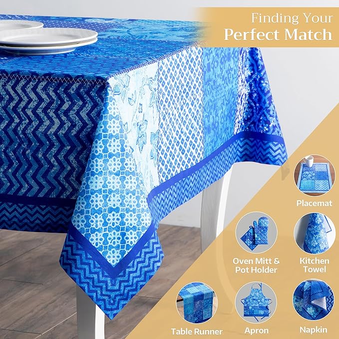 Maison d' Hermine Table Cloth Rectangle Table 100% Cotton 60 x 108 Inches Tablecloth Reusable Decorative for Dining Room Farmhouse Home Valentines Day Decorations Spring Summer - Indigo Love