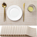 LEXMORE Placemats Set of 12 Vinyl/Plastic Woven Place Mats for Kitchen Table Indoor/Outdoor Washable Placemat Wipeable Dining Table Mats(A-Beige)