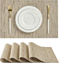 Leetaltree Light Brown Placemats Set of 4 - Heat Resistant Non-Slip Place mats for Dining Table, Washable Durable PVC Vinyl Woven Table Mats（Light Brown, 4）