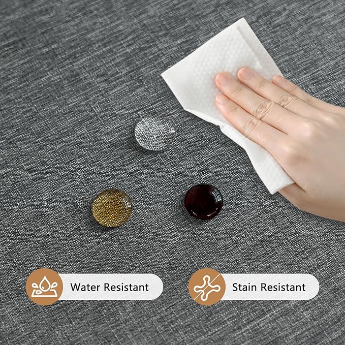 Fabric 60 Inch Grey Round Table Cloth Faux Linen Textured Stain Resistant & Reusable Circle Tablecloth Spill Proof for Dining Kitchen Patio