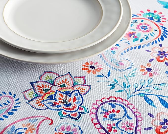 Maison d' Hermine Table Cloth Square Table 100% Cotton 60 x 60 Inches Tablecloth Reusable Decorative for Dining Room Farmhouse Home Valentines Day Decorations Spring Summer - Indian Floral