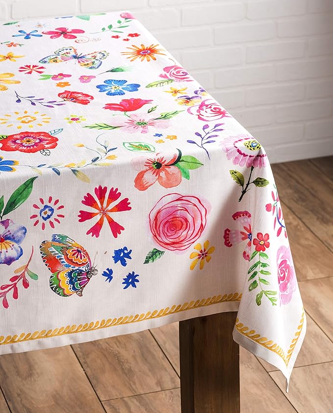 Maison d' Hermine Table Cloth Rectangle Table 100% Cotton 60 x 108 Inches Tablecloth Reusable Decorative for Dining Room Farmhouse Home Valentines Day Decorations Spring Summer- Happy Florals - Sweety