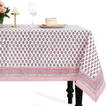 CPC Tablecloth 100% Cotton 72x140 Inch Indian Block Print Rectangle Table Cover, Pink Table Cloth for Weddings, Spring/Summer, Barbeque - Pink Sapphire
